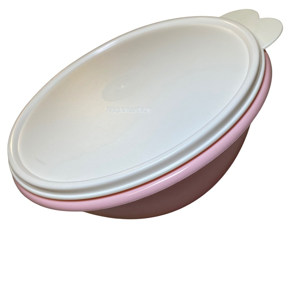 Vintage Tupperware Pink Mixing Bowl 236-7 With White Lid 2516A-2 8" Round